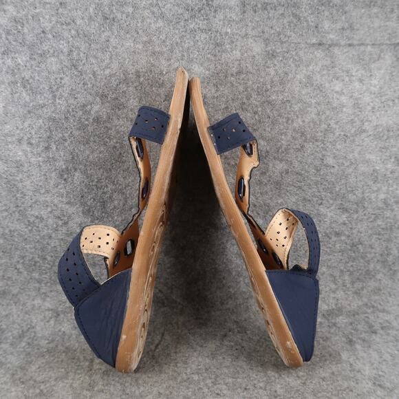 Casual Shoes Womens 7 Sandals Slip On Toe Loop Blue Comfort Flats Slides - Picture 8 of 10